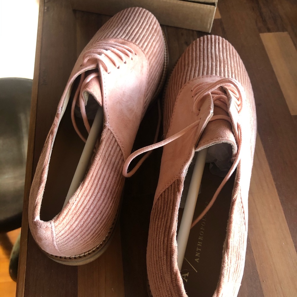 Anthropologie corduroy/suede pink oxfords. NIB!